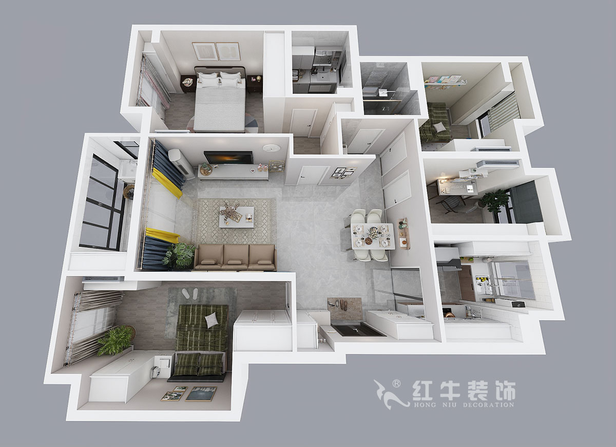 吴波｜湖光晨樾2-402-108㎡-现代风格｜4室2厅2卫｜新房装修｜定制家￥129152｜全包13万｜00_04鸟瞰图